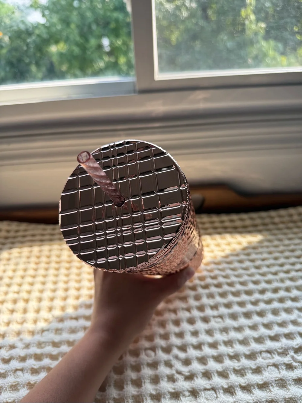 Starbucks 24oz Rose Gold Textured Diamond Tumbler